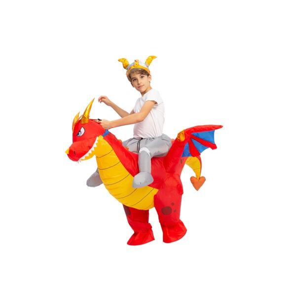 Red Ride A Flying Fire Dragon Inflatable Deluxe Halloween Costume Size M 7-10yrs - Picture 4 of 6